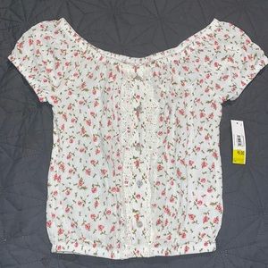 Flower print off the shoulder shirt